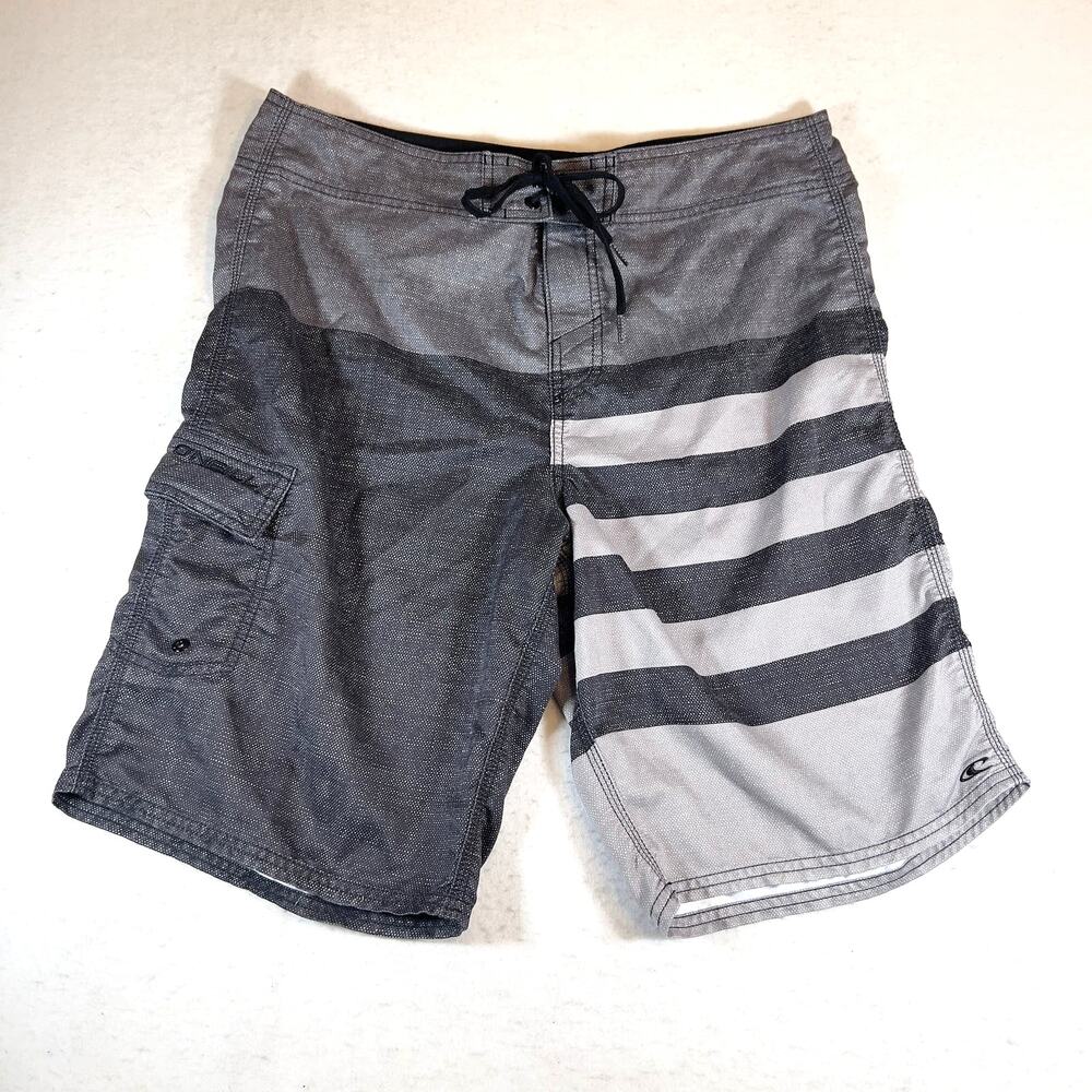 O'Neill Boardshort Men 34W Side Pocket Hook/Loop Fly & String Swim Beach Grey